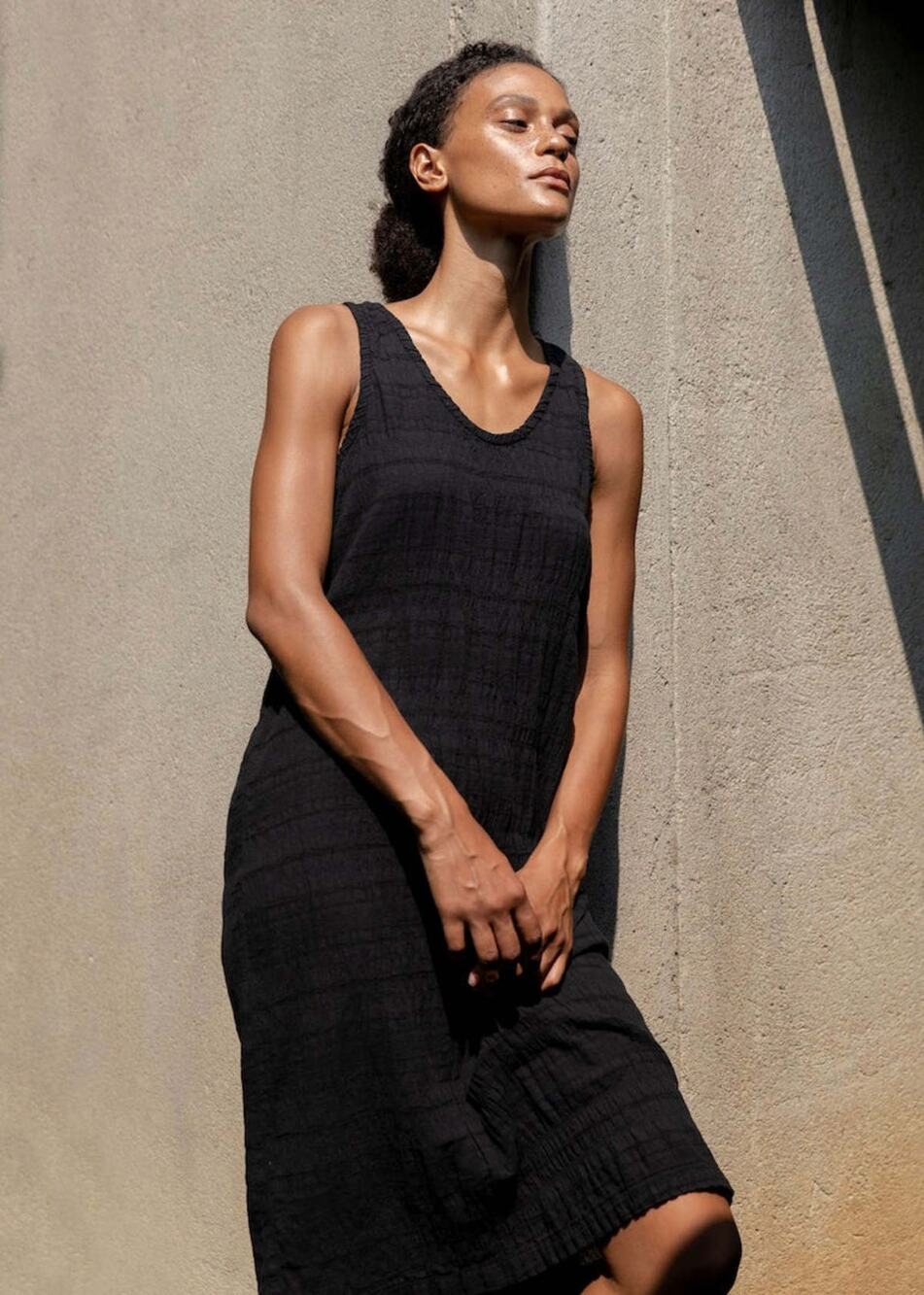 Black Crane Black Textured Tank Dress Size Medium Made in USA